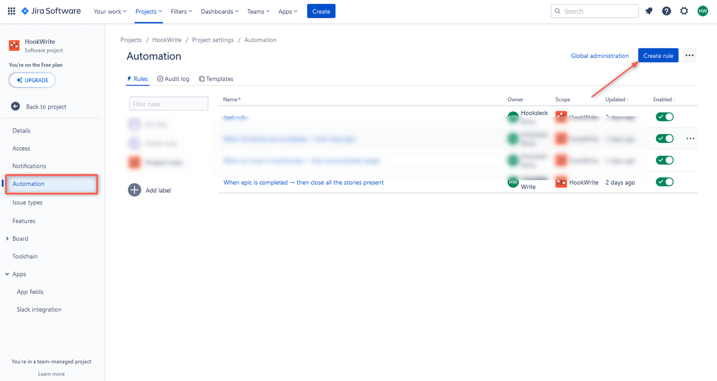 Jira webhooks create rule
