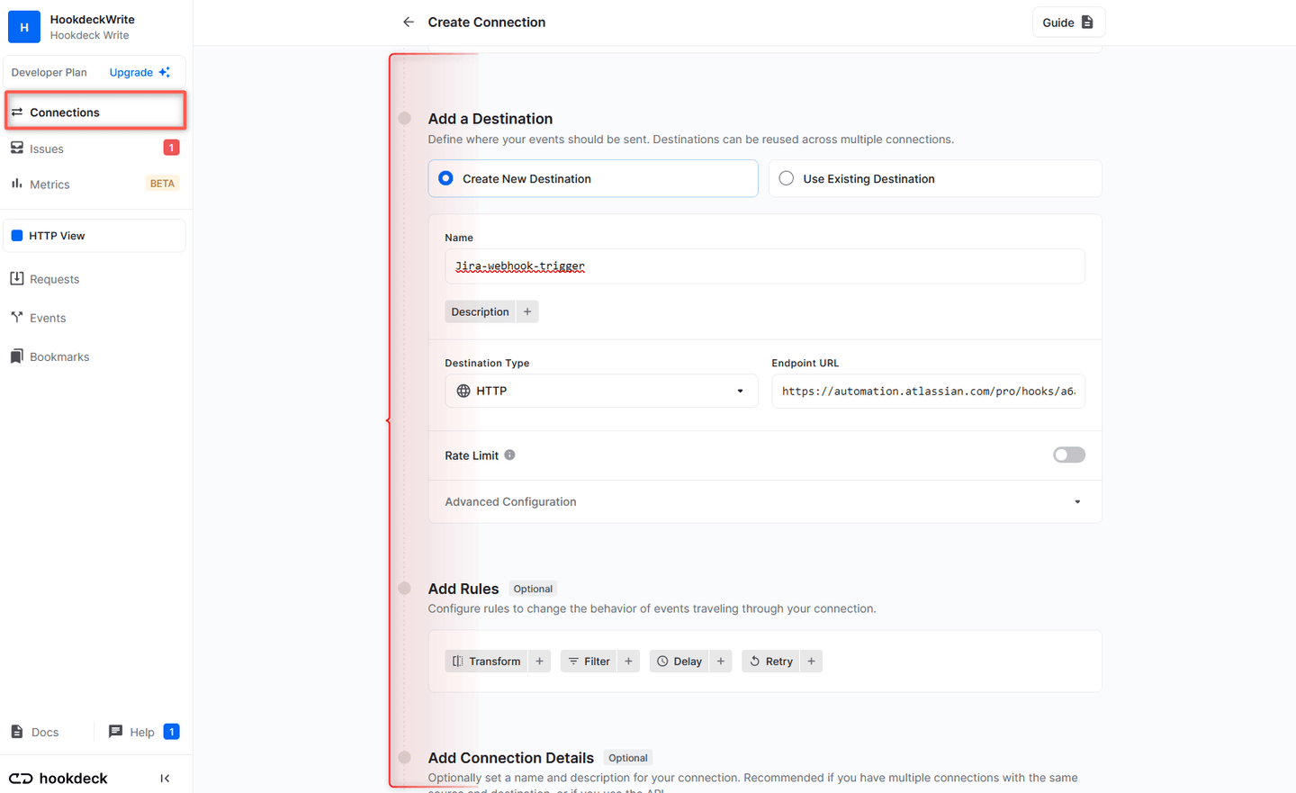 Create a Hookdeck Jira Connection