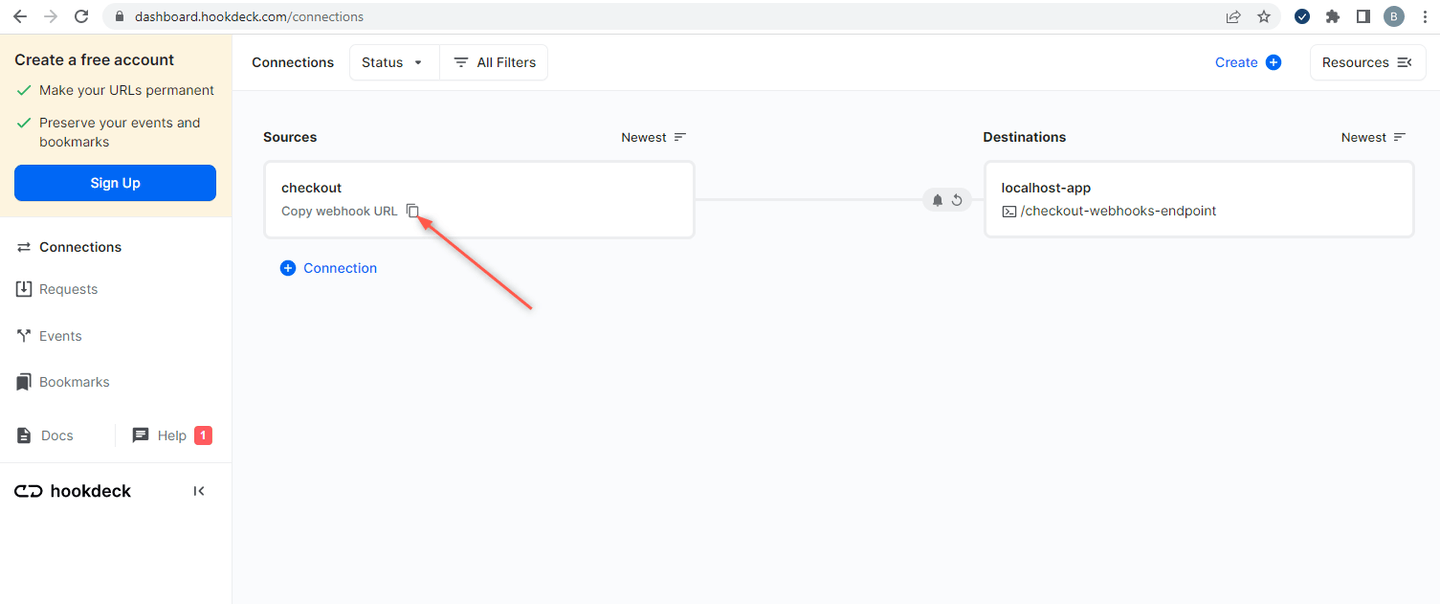 Checkout connection on Hookdeck dashboard
