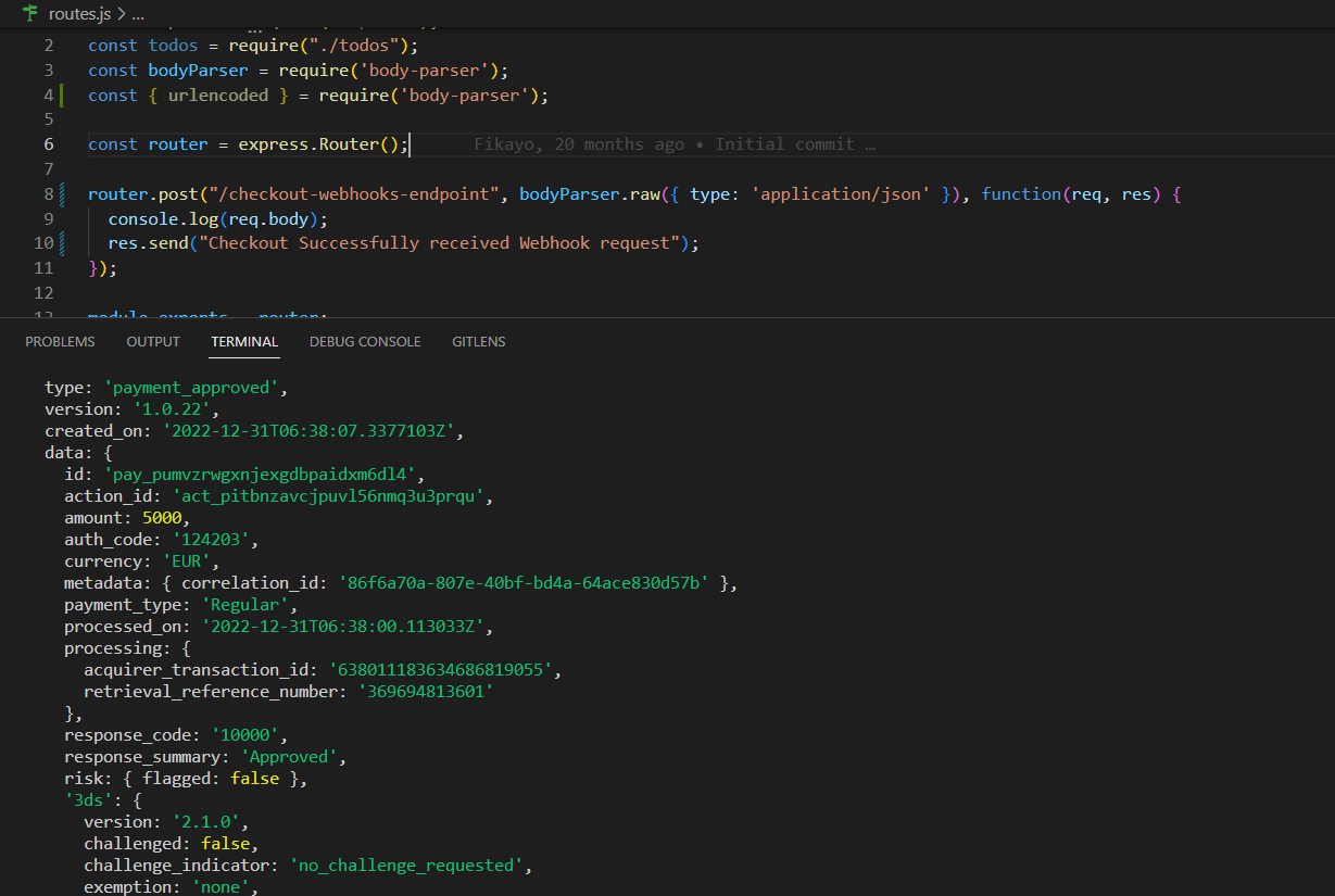 Checkout webhook received on localhost