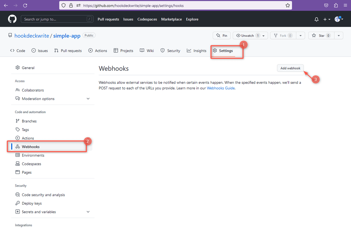 Create github webhook