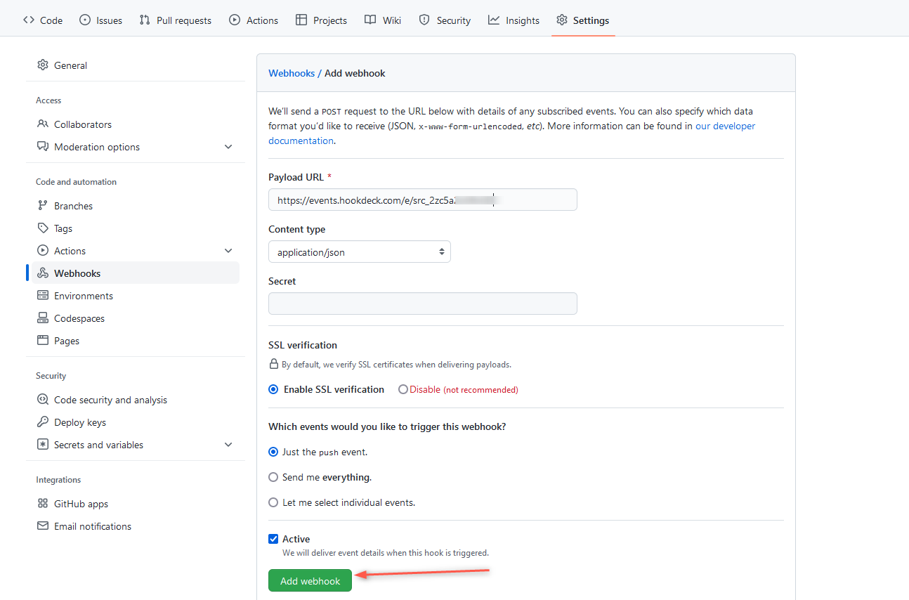 Add github webhook